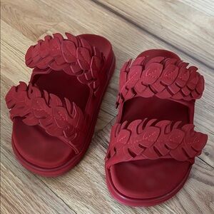 FARM Rio Red Leaf-Detail Slide Sandals